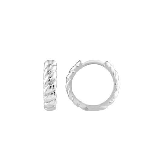 Ribbed Polished Hoop Earrings in White Gold