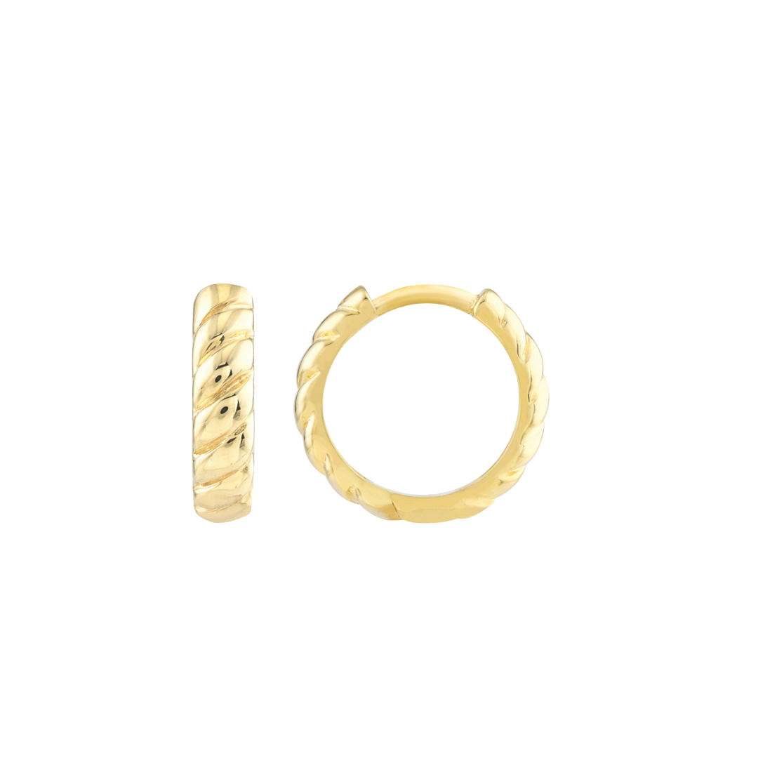 Ribbed Polished Hoop Earrings in Yellow Gold
