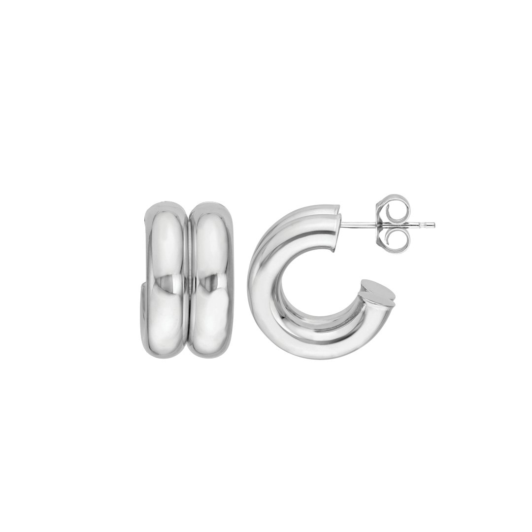 Small Double Open Hoop Earrings in White Gold