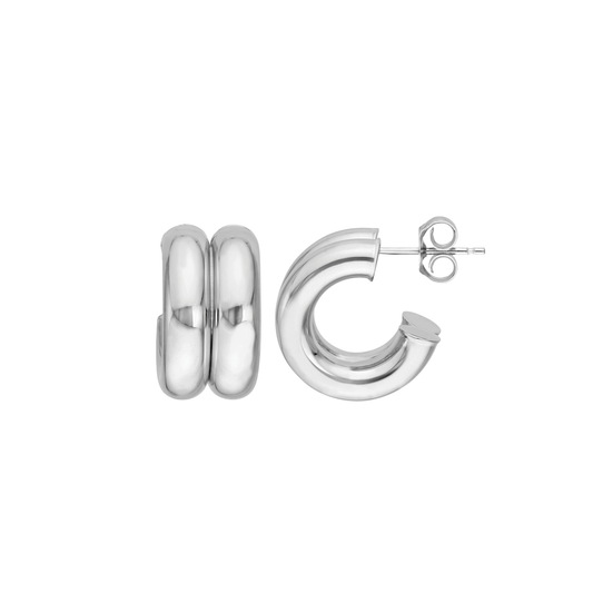 Small Double Open Hoop Earrings in White Gold