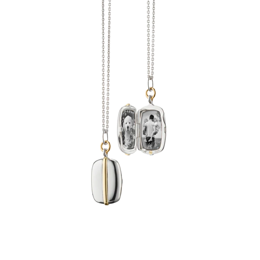 Slim 'Brie' Rectangle Two Tone Locket on Diamond Cut Chain