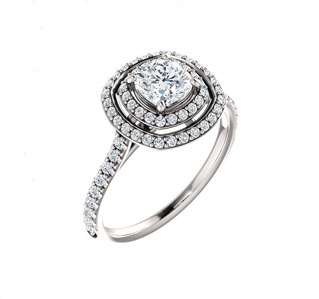 Double Row Diamond Cushion Halo for Cushion Center Halo