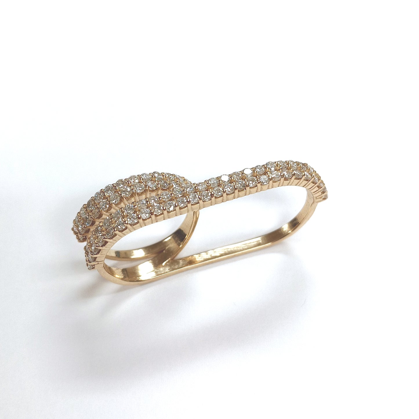 Two-Row Double Finger Ring with Diamonds