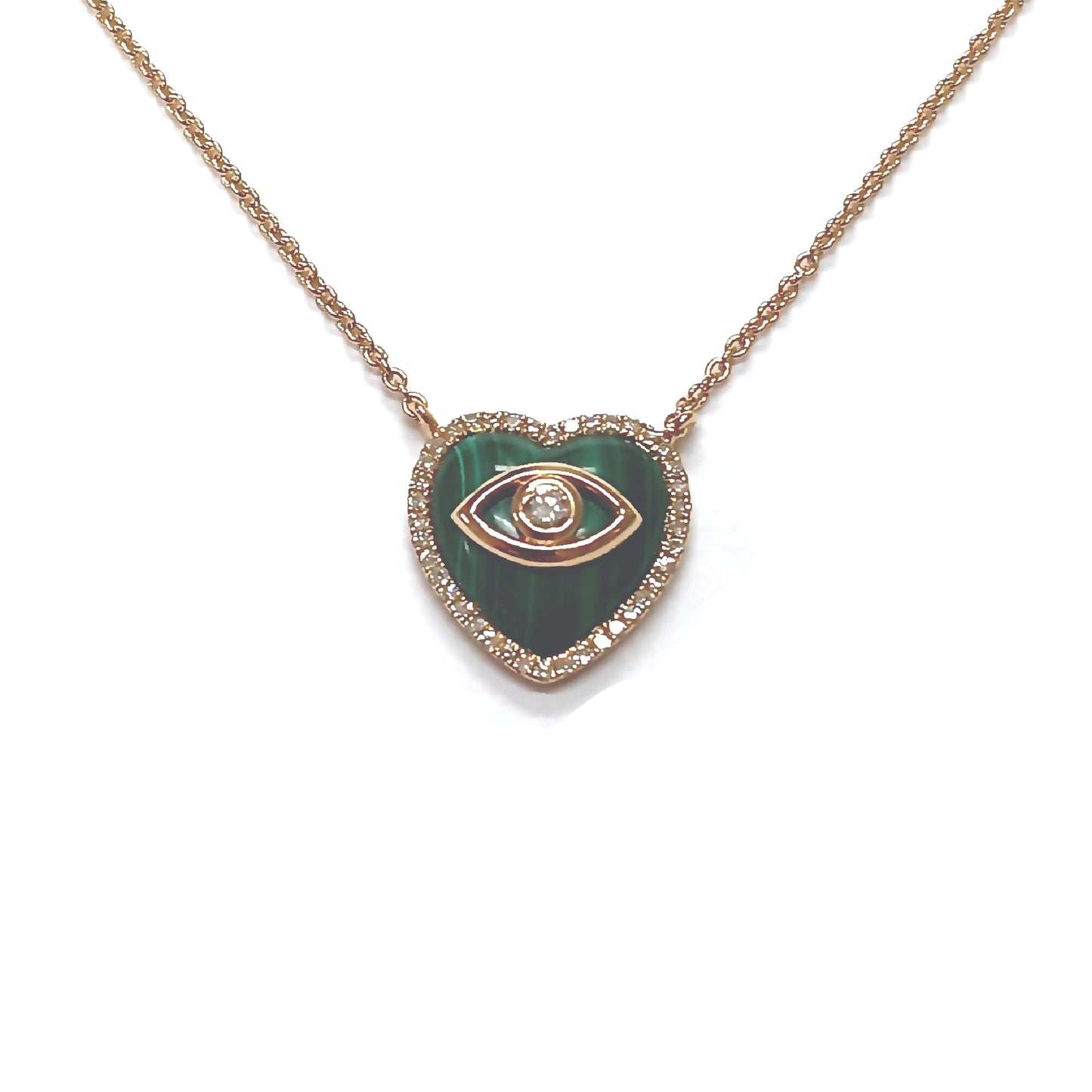 Malachite Heart Necklace with Diamond Evil Eye