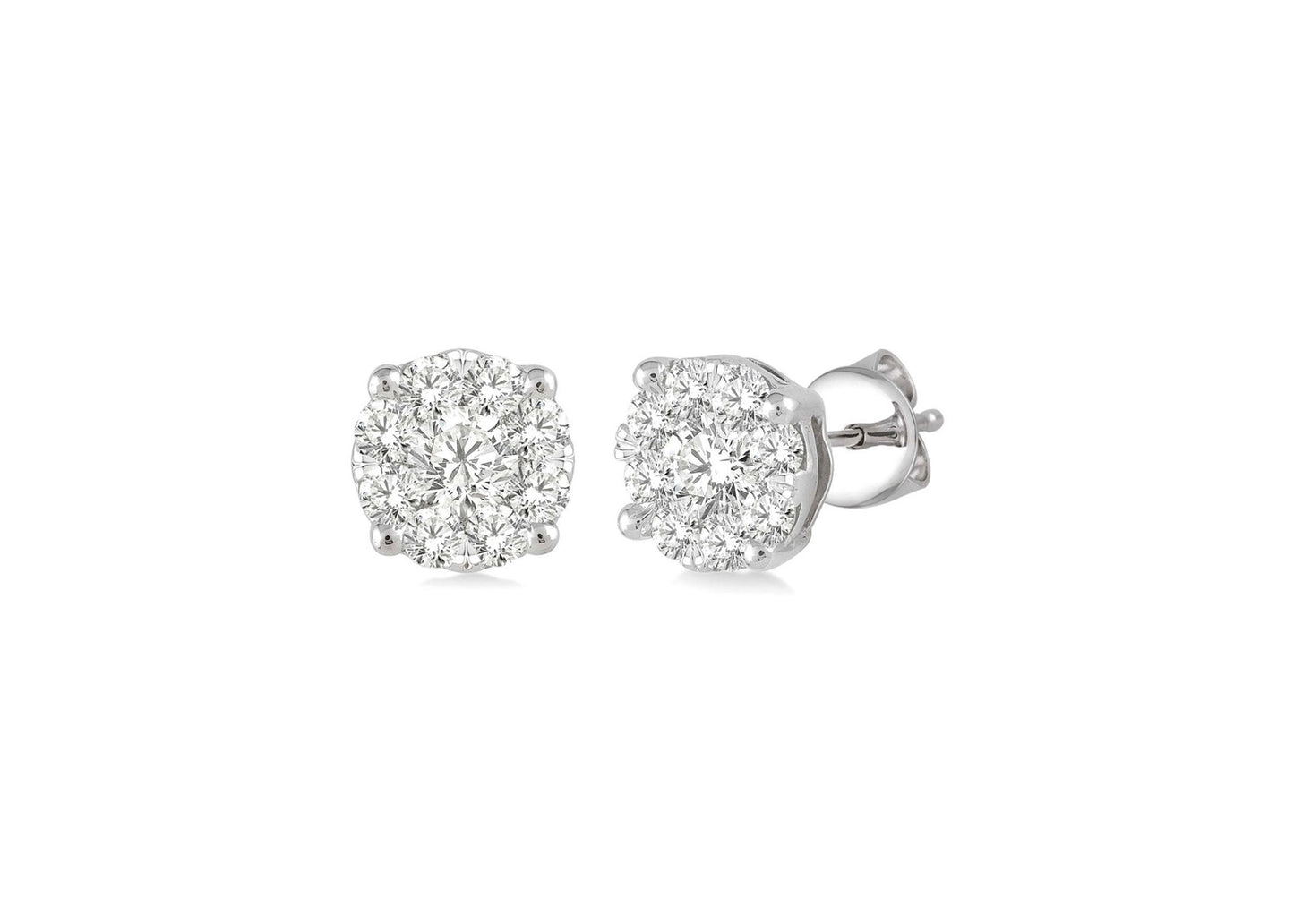 Round Diamond Cluster Studs in 14k White Gold