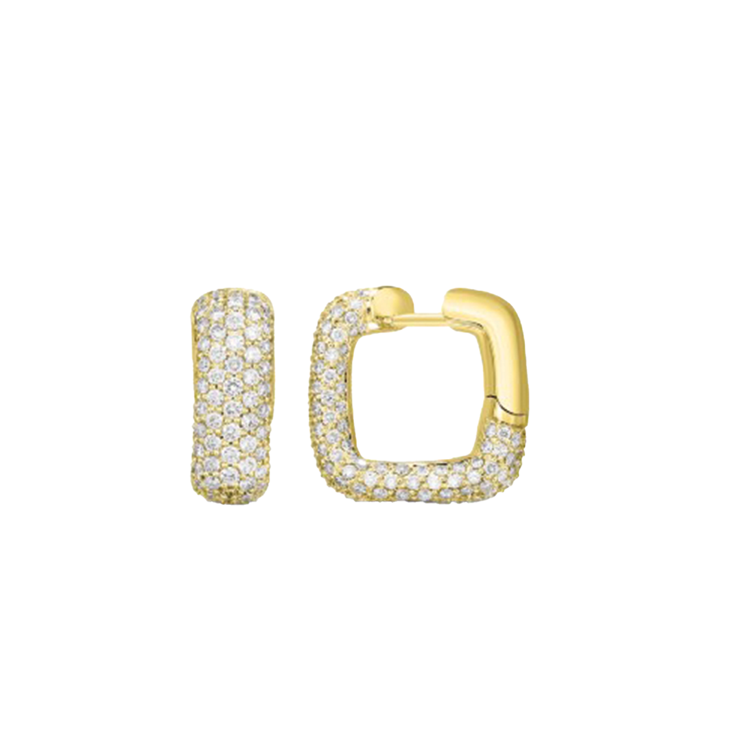 Wide Pave Square Hoop Earrings in 14K Yellow Gold