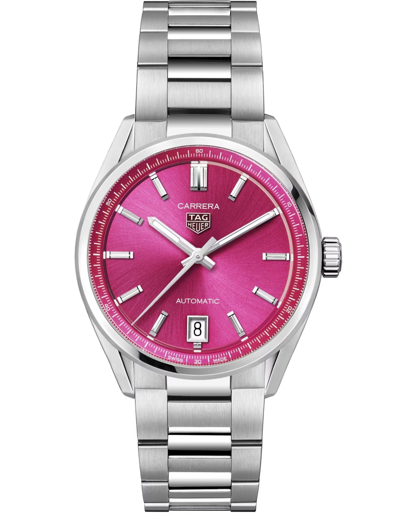 TAG HEUER STNLS 36MM CARRERA DATE AUTOMATIC WATCH WITH SNAIL...