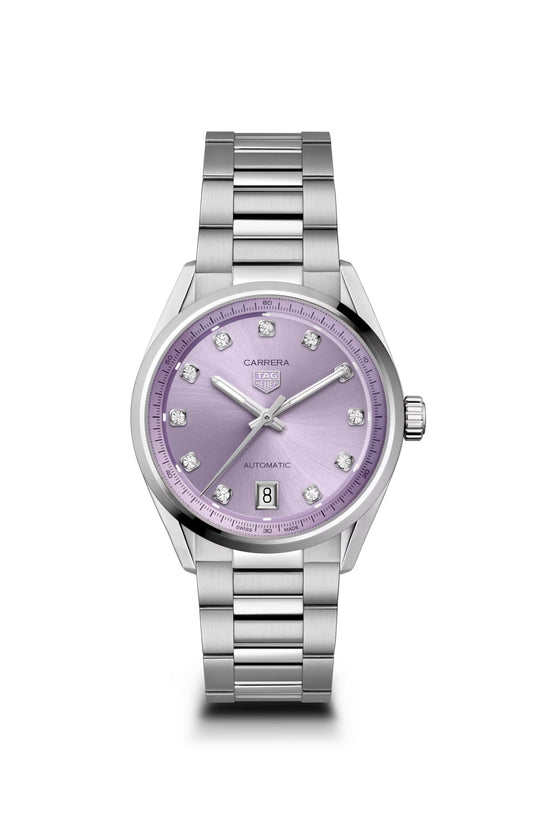 TAG HEUER STNLS 36MM CARRERA DATE AUTOMATIC WATCH WITH PURPL...