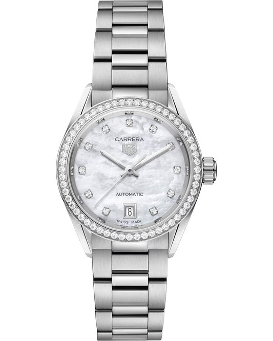 29mm Carrera Calibre 9 Automatic Mother-of-Pearl Dial Diamond Bezel Stainless Steel Watch