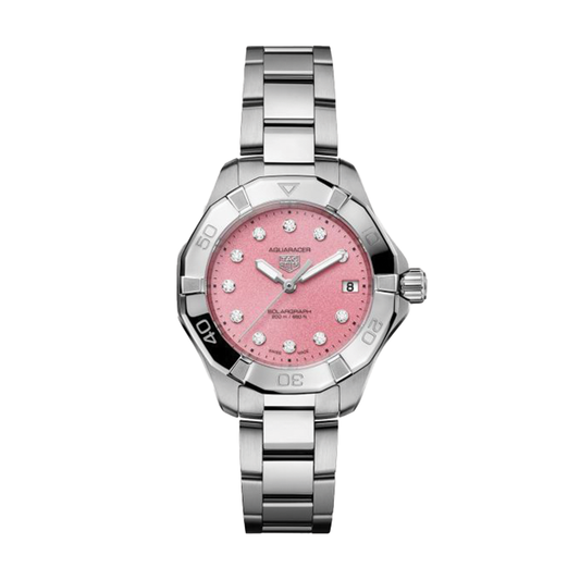 34mm Ladies Aquaracer Solargraph Watch with Pink Dial and Diamond Markers