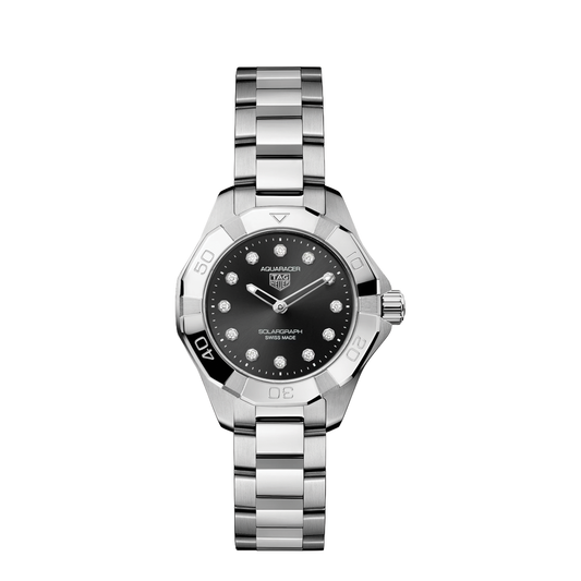 28mm Aquaracer Professional 100 Solargraph Watch with Black Dial and Diamond Markers
