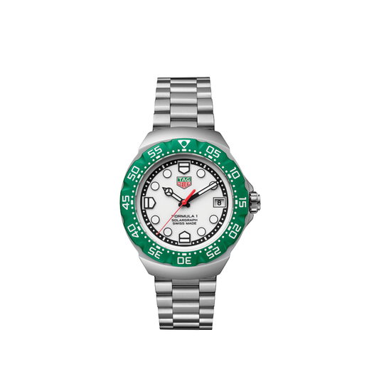 38 mm Formula 1 Solargraph Watch with White Dial & Green Bezel