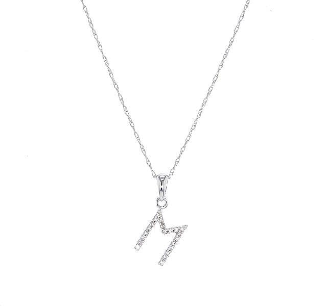 Diamond Initial M Necklace in White Gold