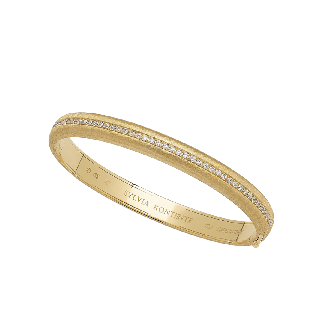 5-Bezel Diamond and Yellow Gold Bracelet with Hand Engraved Finish