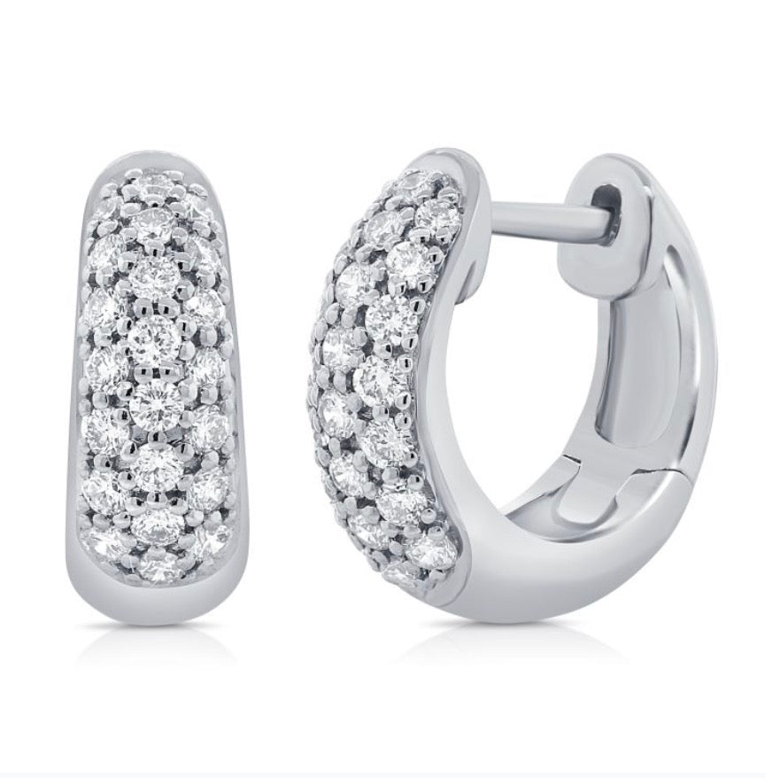 3-Row Diamond Huggie Hoop Earrings in White Gold