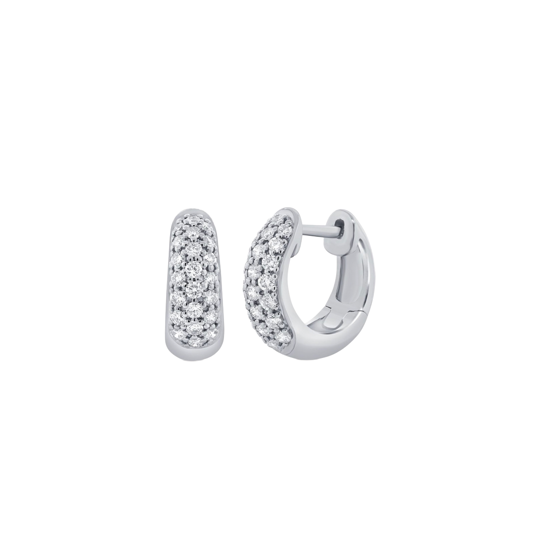 3-Row Diamond Huggie Hoop Earrings in White Gold