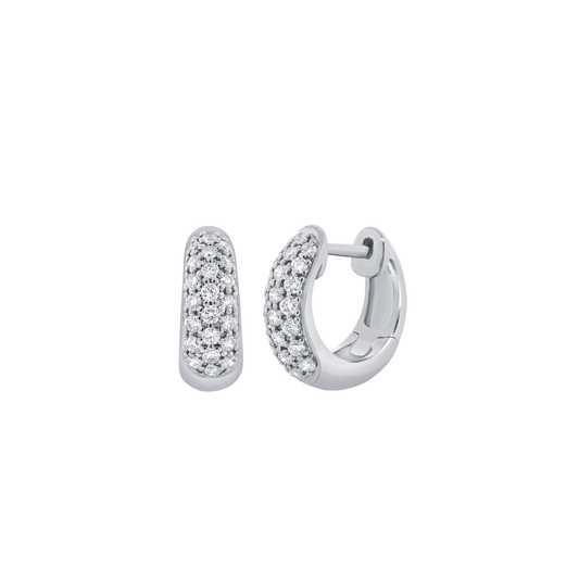 3-Row Diamond Huggie Hoop Earrings in White Gold