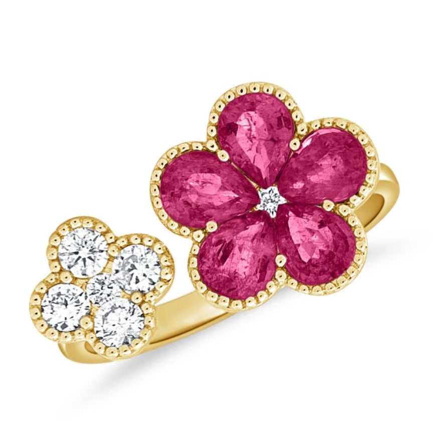 Floral Wrap Ring with Diamonds and Rubies