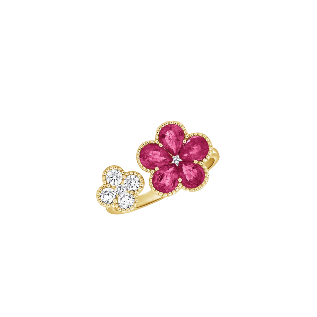 Floral Wrap Ring with Diamonds and Rubies