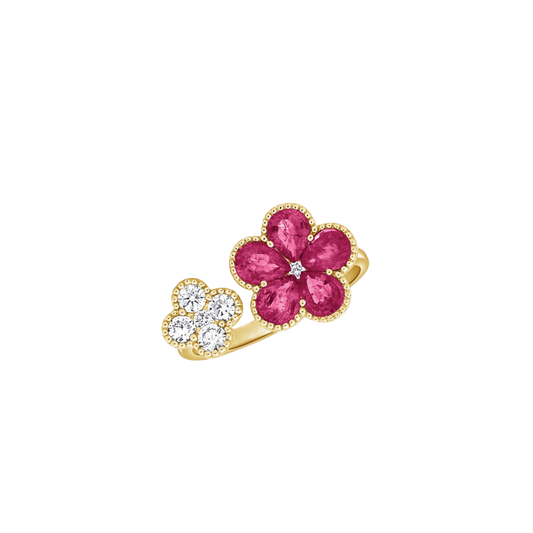 Floral Wrap Ring with Diamonds and Rubies