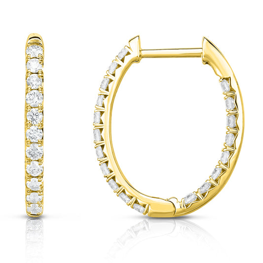 Oval French Cut Hoops in White Gold