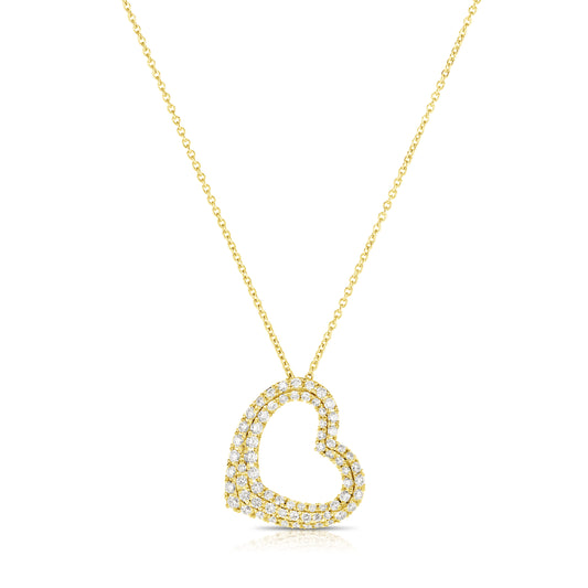 Pave Heart Pendant Necklace in Yellow Gold