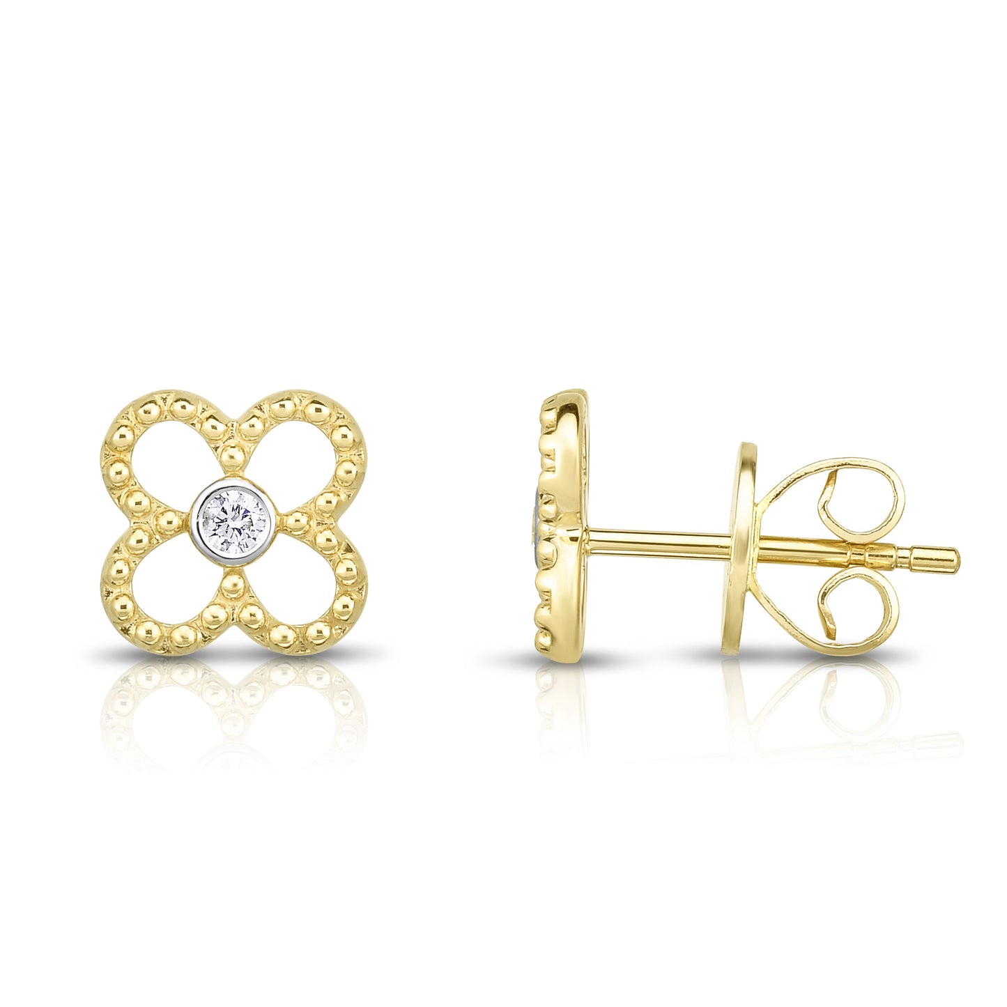 Clover Outline Studs with Diamond Center