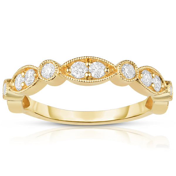 Stackable Gold Band with Milgrain Diamonds