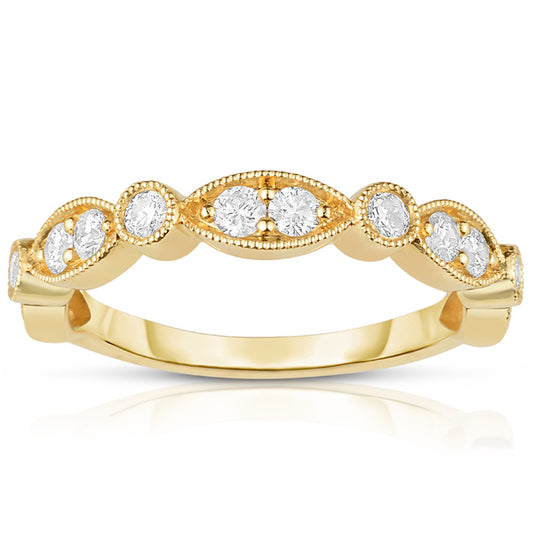 Stackable Gold Band with Milgrain Diamonds
