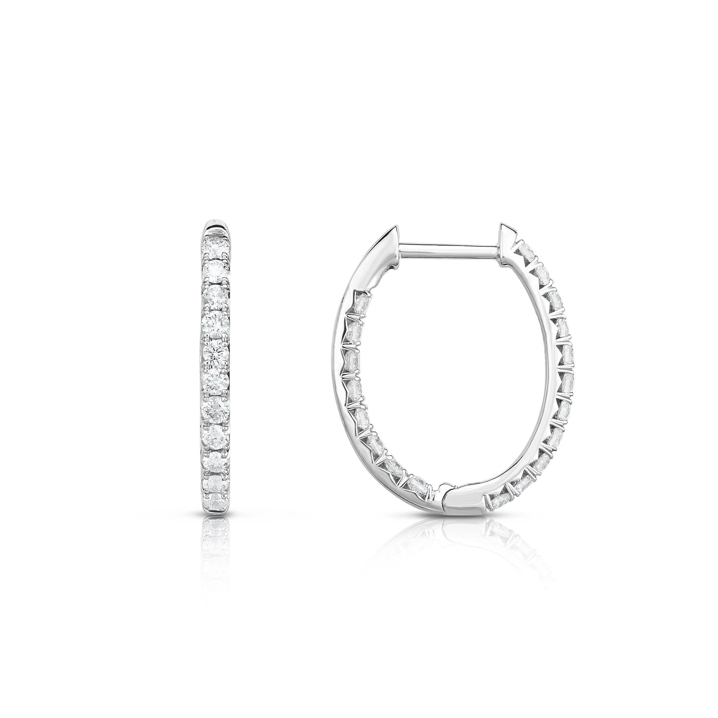 14k White Gold Oval Hoops 3/4tw