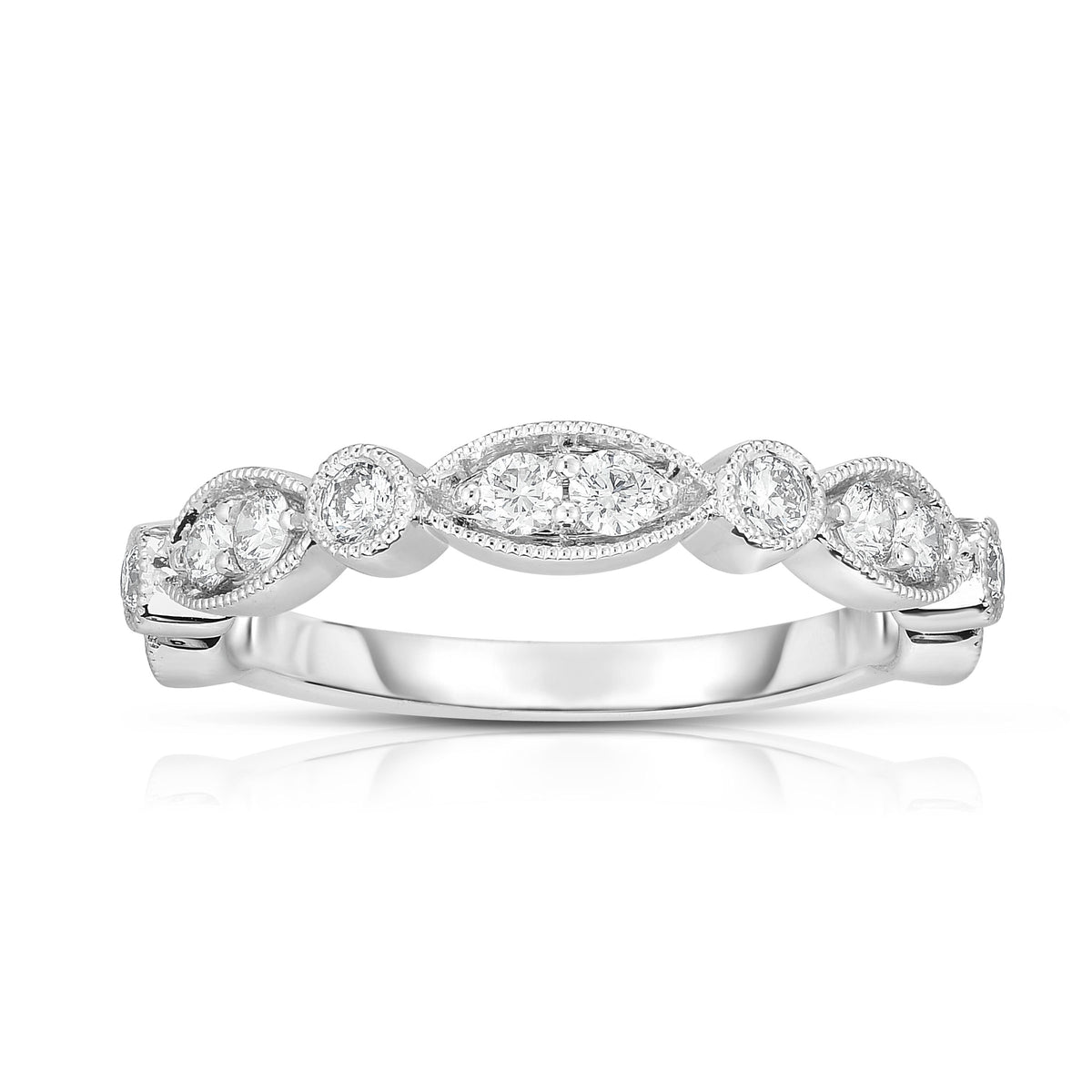 Stacking White Gold Band with Mixed Shape Diamonds