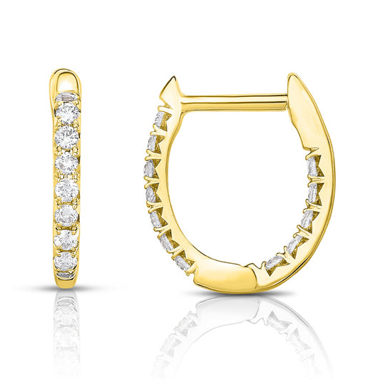 13mm Oval Huggie Hoop Earrings with Diamonds