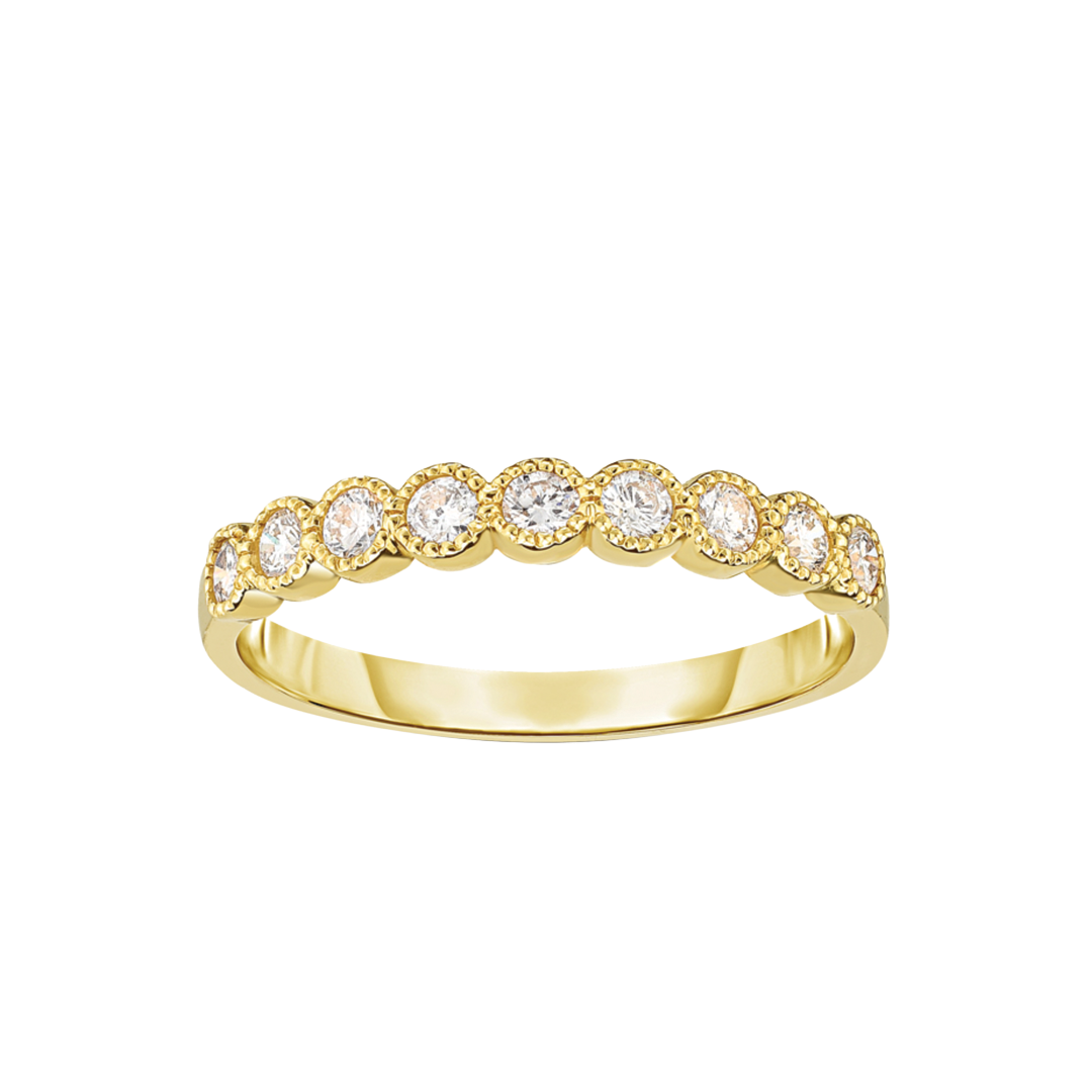 9-Stone Milgrain Bezel Set Diamond Band in Yellow Gold