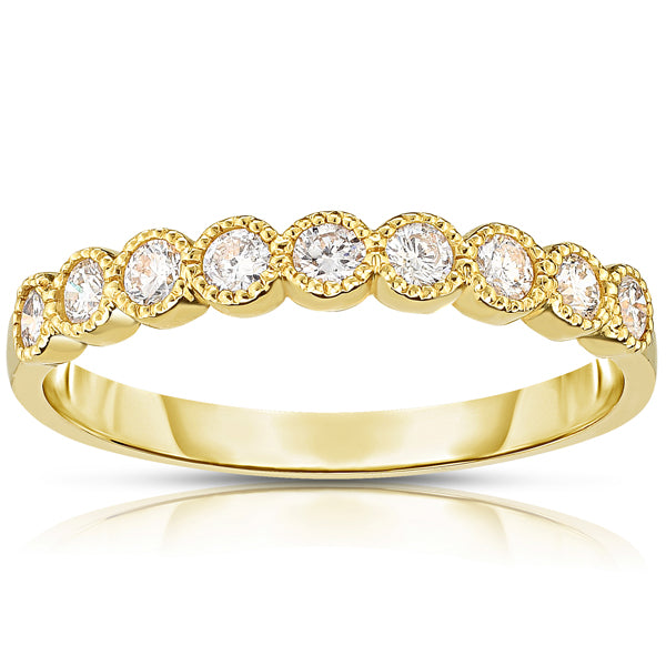 9-Stone Milgrain Bezel Set Diamond Band in Yellow Gold