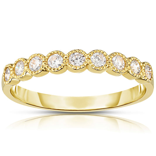 9-Stone Milgrain Bezel Set Diamond Band in Yellow Gold