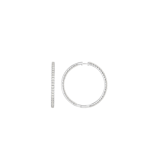 French Cut In/Out Diamond Hoops in White Gold