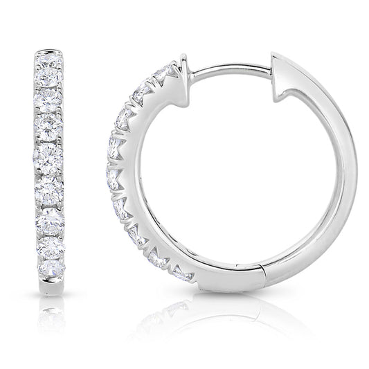 White Gold and Diamond French Cut Hoops