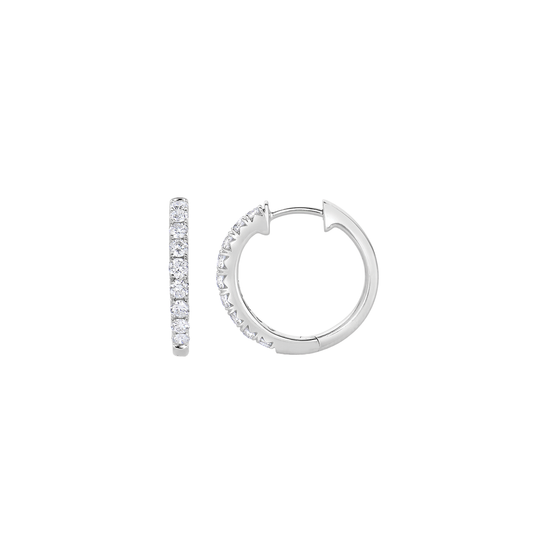 White Gold and Diamond French Cut Hoops
