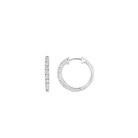 White Gold and Diamond French Cut Hoops