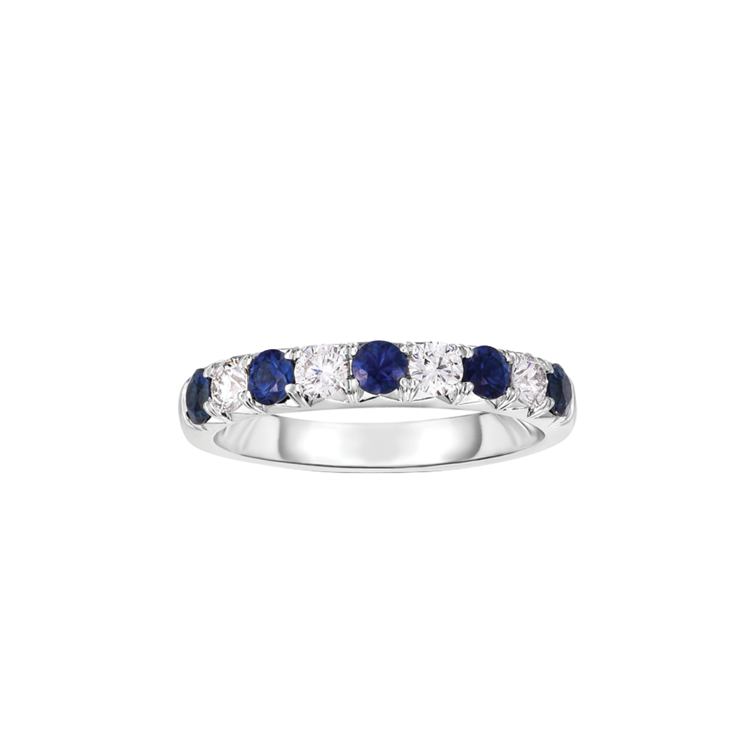 9-Stone Alternating Diamond and Sapphire Band, 0.64ctw