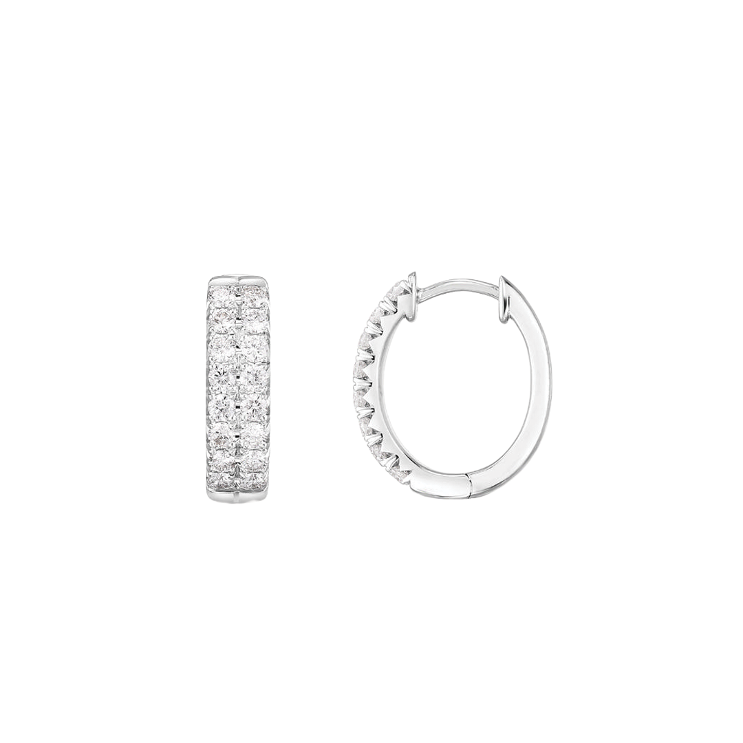 French Set Double Row Oval Diamond Hoops