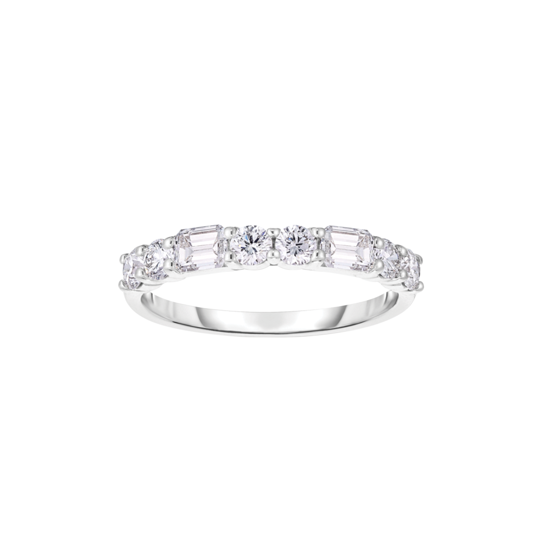 8-Stone Round and Emerald Cut Diamond Band in White Gold