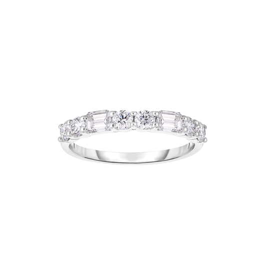 8-Stone Round and Emerald Cut Diamond Band in White Gold