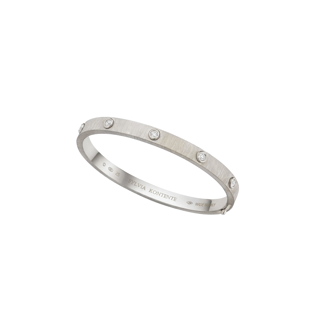 5-Bezel Diamond and White Gold Bracelet with Hand Engraved Finish