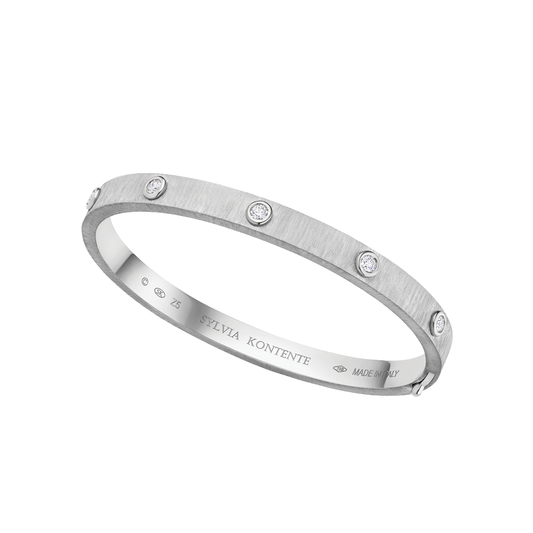 5-Bezel Diamond and White Gold Bracelet with Hand Engraved Finish