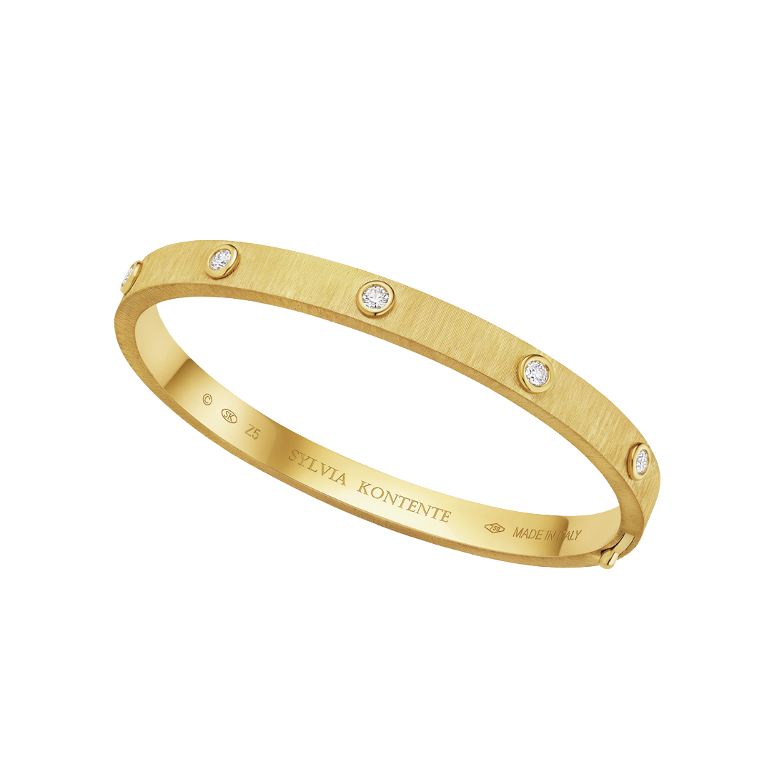 5-Bezel Diamond and White Gold Bracelet with Hand Engraved Finish