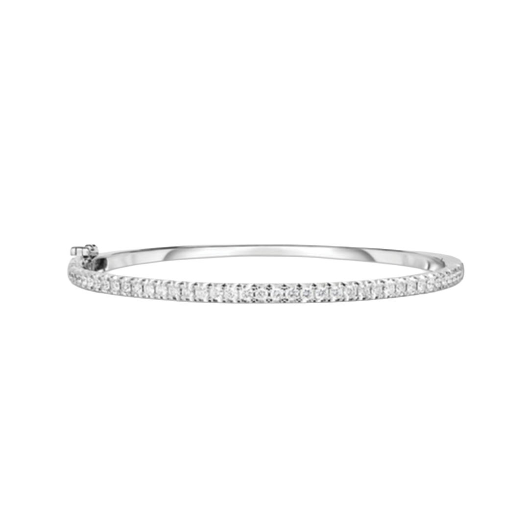 Hinged French Cut Diamond Bangle In White Gold