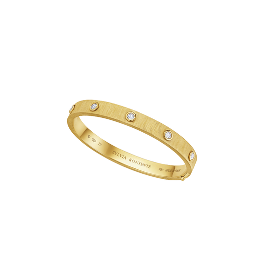 5-Bezel Diamond and Yellow Gold Bracelet with Hand Engraved Finish