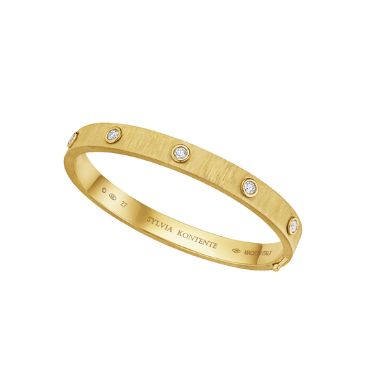 5-Bezel Diamond and Yellow Gold Bracelet with Hand Engraved Finish