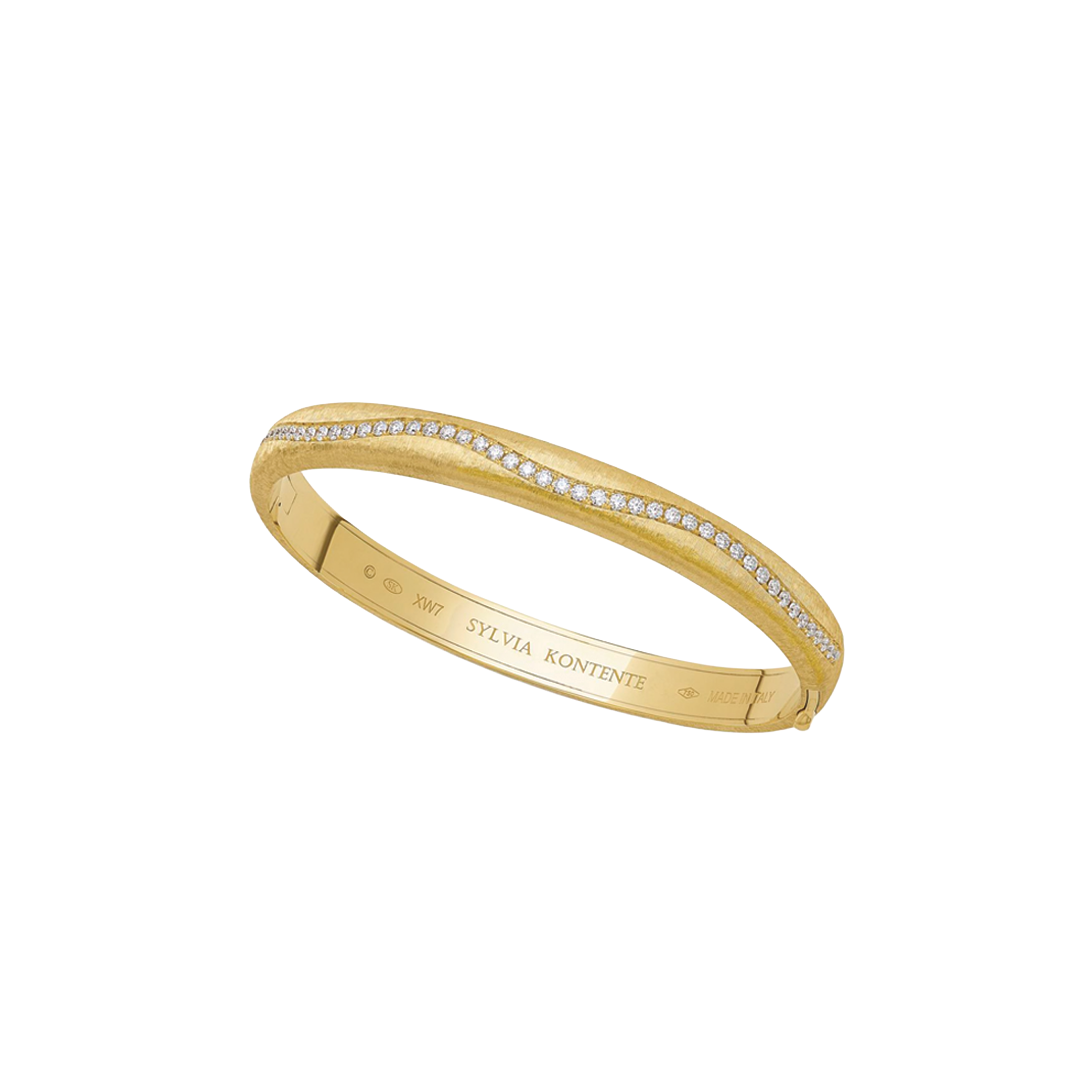 Wavy Diamond Oval Bracelet with Hand Engraved Finish